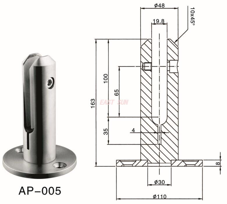 Spigot Duplex 2205 Verstellbarer Kanada-Glaszapfen zur Bodenmontage für Schwimmbadzäune