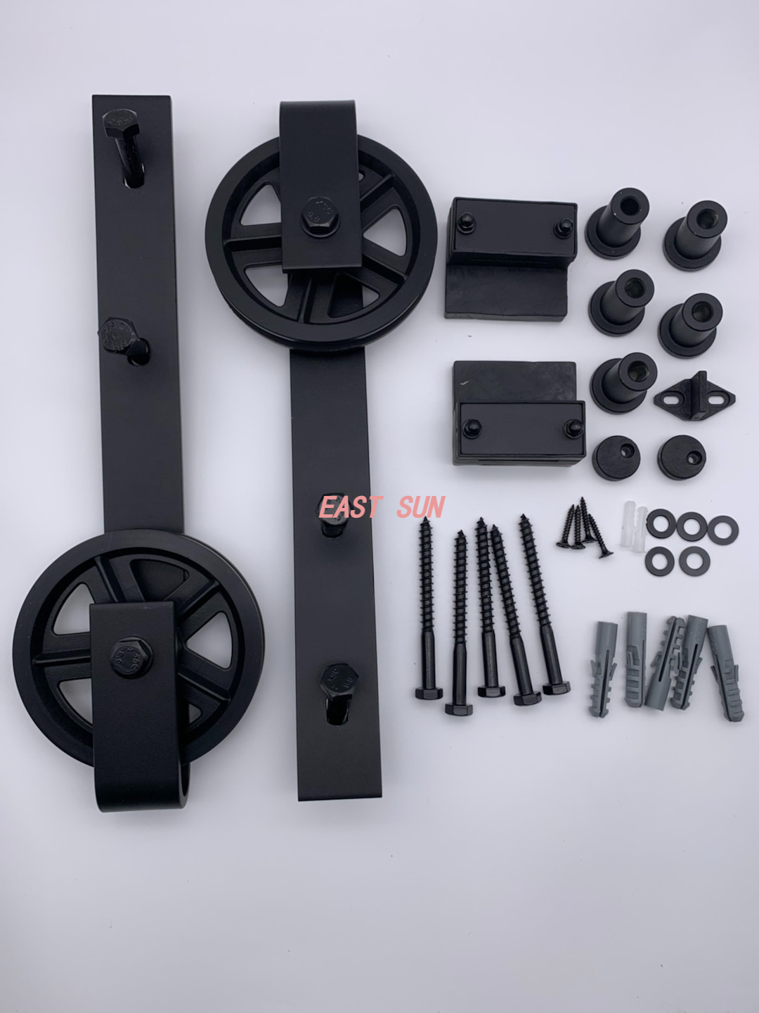 Schiebe-Scheunentor-Hardware-Schienen-Set für Doppeltüren, große Speichenrollen