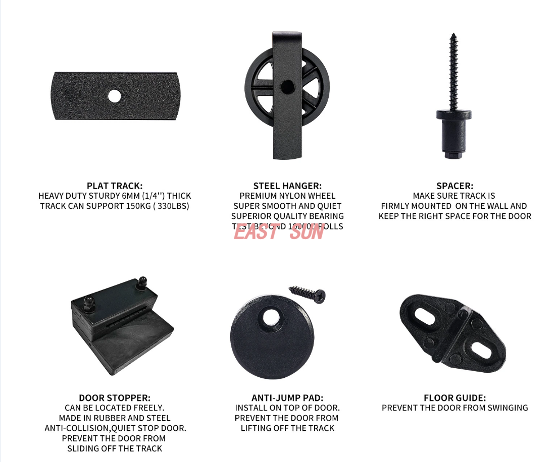 Schiebe-Scheunentor-Hardware-Schienen-Set für Doppeltüren, große Speichenrollen