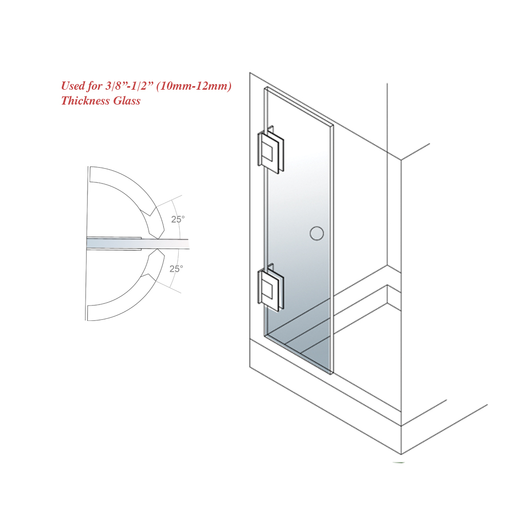 Gebürstetes 90-Grad-Wand-zu-Glas-Duschtürscharnier für 1/2″ – 3/8″ Glas 