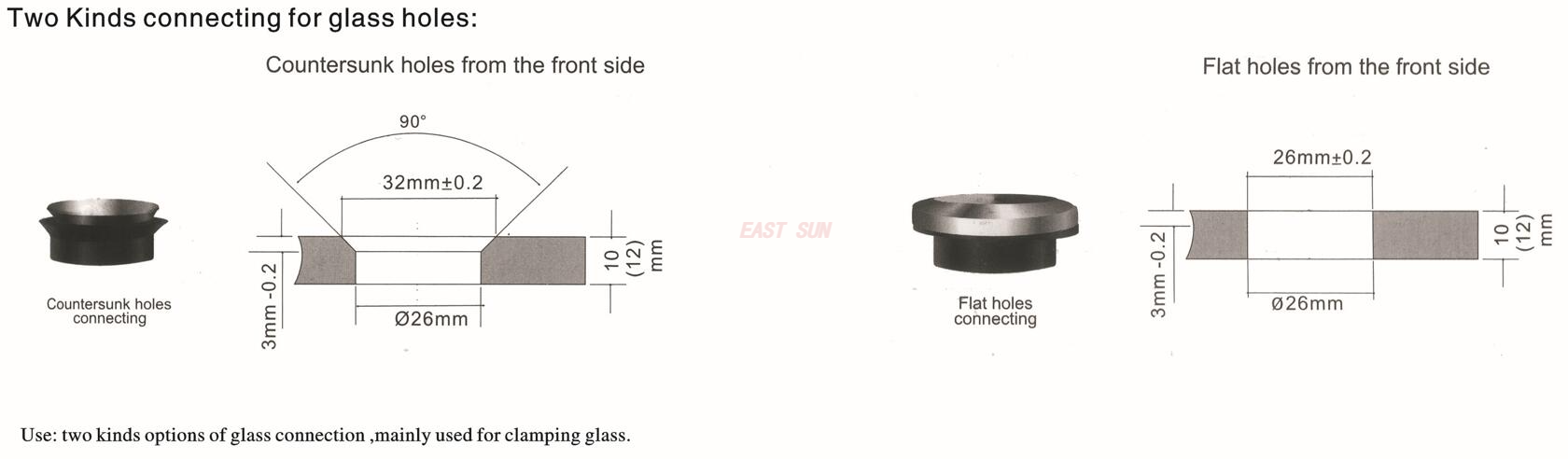 Abstandshalter für Glastrennwände, Glasverbinder, 6,5 mm