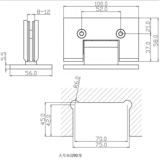 Robustes mattschwarzes 90-Grad-Wand-zu-Glas-Duschtürscharnier für 1/2″ – 3/8″ Glas